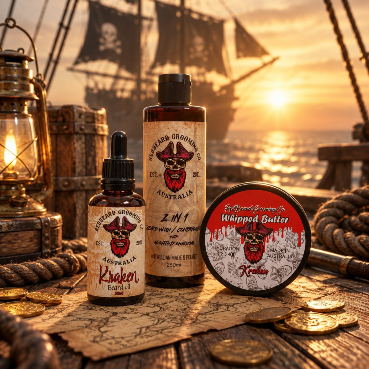 The Kraken Starter Kit featuring Kraken Beard Oil, 2-in-1 Beard Wash & Conditioner and Kraken Whipped Butter