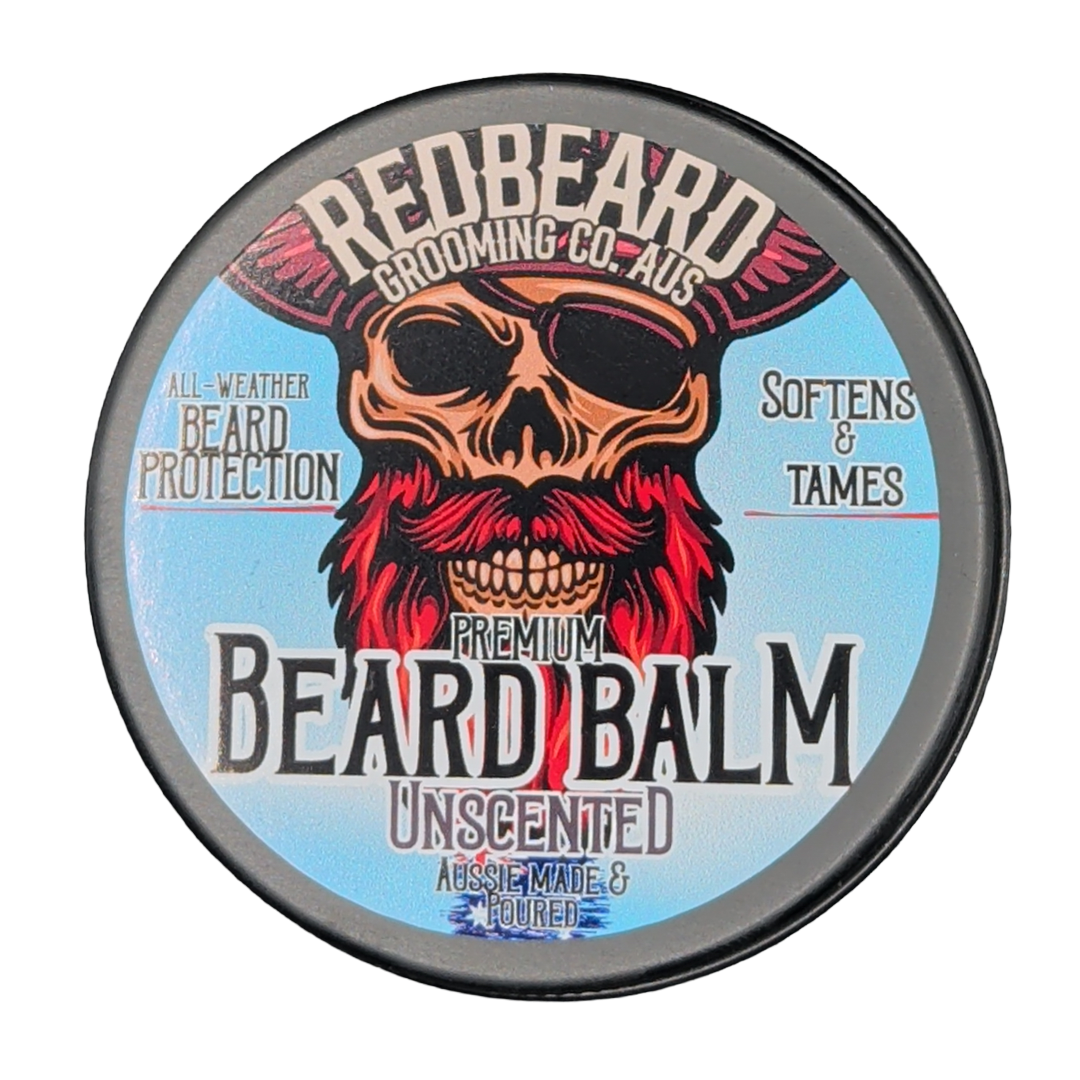 RedBeard Grooming Co Australia Unscented Beard Balm black grooming tin with blue label