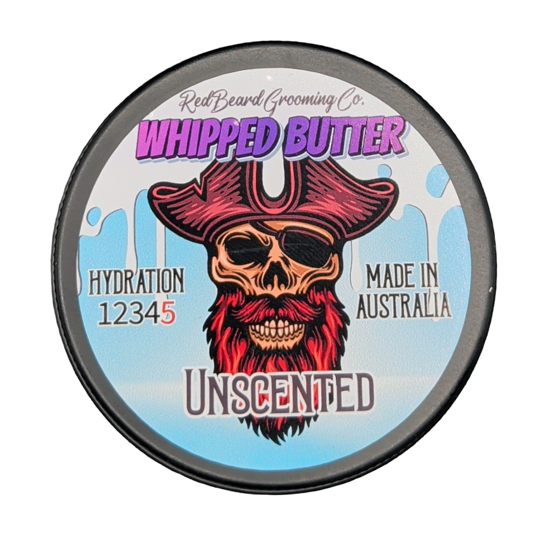 RedBeard Grooming Co Australia Unscented Whipped Beard Butter black tin with blue and white label