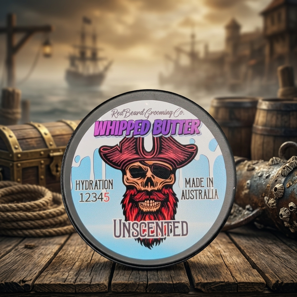 RedBeard Grooming Co Australia Unscented Whipped Beard Butter black tin with blue and white label